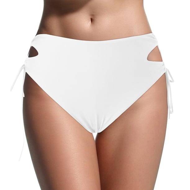 Gibobby Traje De Baño Mujer Bikini Vintage de cintura alta para mujer, traje de baño con parte inferior, ropa de playa, parte inferior de Bikini con late(Blanco,G)