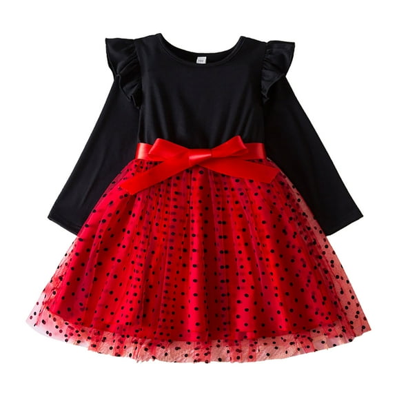 Zshosam Girls Dresses Long Sleeve Little Girls' Dress, Toddler Long Sleeve Dresses Size 4T 5T,(Red 4-5 Years)