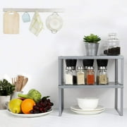 Metal Kitchen Cabinet and Counter Shelf Organizer, Expandable & Stackable, Silver, 2-Pack by Oumilen