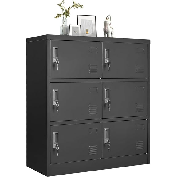 Metal Lockers for Employees, Office Storage Locker with 6 Doors, Black, 35.43" W x 15.75" D x 39.37" H, Steel Staff Locker Storage Cabinet for Gym, Home, School, Garage, Assembly Required