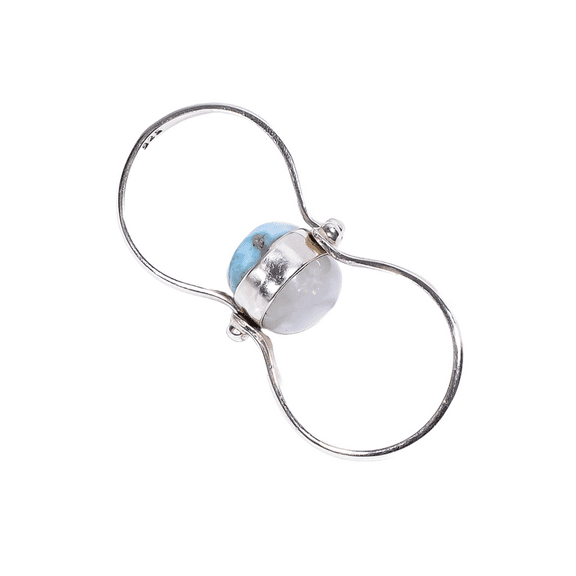 Moonstone and Larimar Gemstone Two Tone 925 Sterling Silver Ring Jewelry Gift for Her