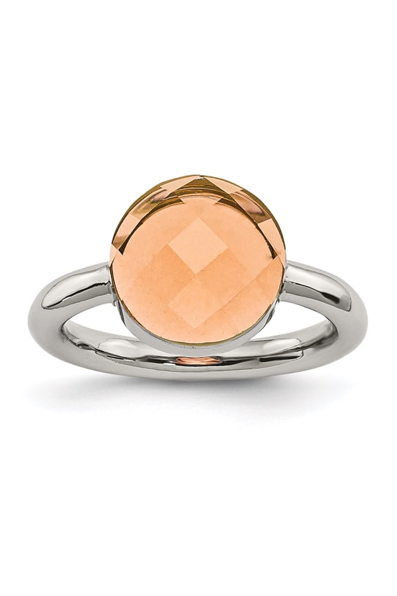 Chisel Stainless Steel Polished Peach Glass Ring