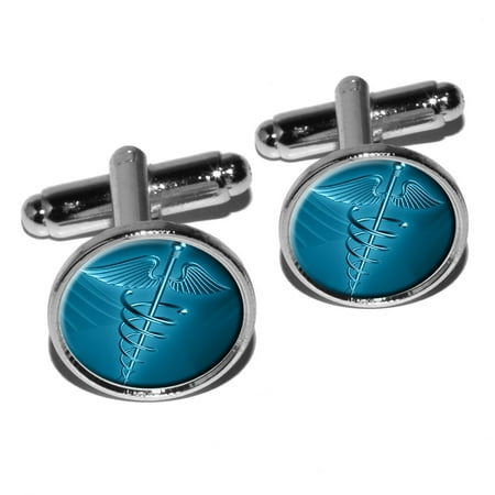 Symbol Cufflinks Cufflinks - Medical Caduceus Symbol - EMT RN MD Round Cufflinks