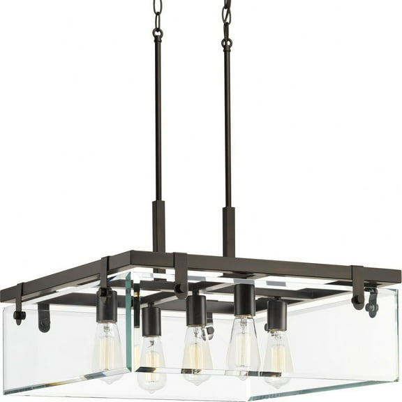 Progress Lighting Glayse 5-Light Pendant, Antique Bronze, Beveled Glass Shade