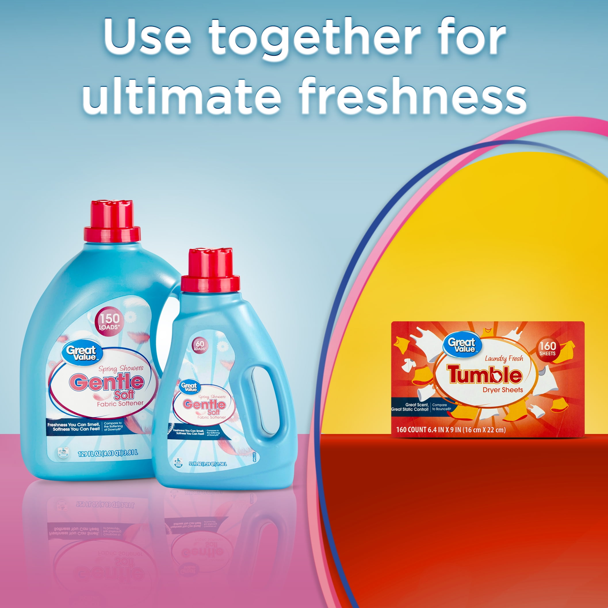 Great Value Ultimate Fresh Fabric Softener, Spring Showers, 51 FL OZ, 60 Loads, Compare to the Softening of Downy®