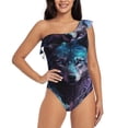 thumbnail image 4 of Daiia Purple Sky Wolf Women's One Piece Swimsuits Personalized One Shoulder Swimwear Asymmetric Ruffle Bathing Suits-Small, 4 of 8