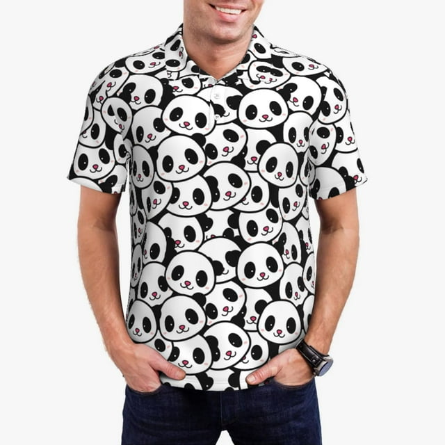 Fotbe Cute Panda Face Camiseta Polo de Golf para Hombre con Estampado – Camisa Deportiva Transpirable con Cuello Abotonado-4X-Large
