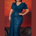 thumbnail image 4 of AURA Plus Size Evening Dress Sequin V Neck Short Sleeve Party Wear 0XL to 4XL, 4 of 6