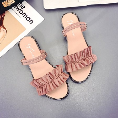 

Women Flats Sandals Wear-resistant Rubber Sole Lace Beach Slippers for Summer 36