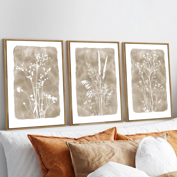 TOARTi Beige Floral Canvas Wall Art Neutral Wildflower Framed Prints Vintage Botanical Artwork Set of 3 for Living Room Bedroom Office 16x24 Inch