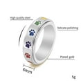thumbnail image 2 of PAURO Women's Paw Print Rotatable Rings 6mm Stainless Steel Cute Dog Cat Paw Print Enameled Rainbow Spinner Engagement Wedding Band Silver Size 5, 2 of 4