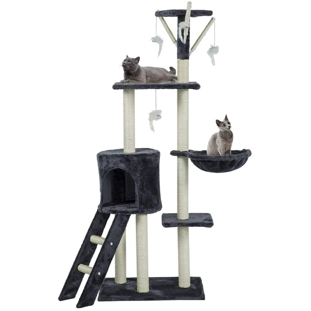 Erommy 56" MultiLevel Cat Tree Condo with Scratching Posts Perches, Cat Basket Lounger and