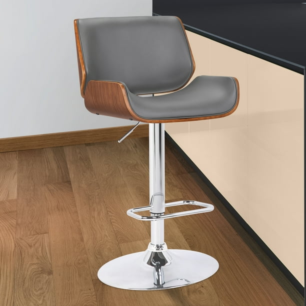 Armen Living London Contemporary Swivel Barstool in Grey Faux Leather