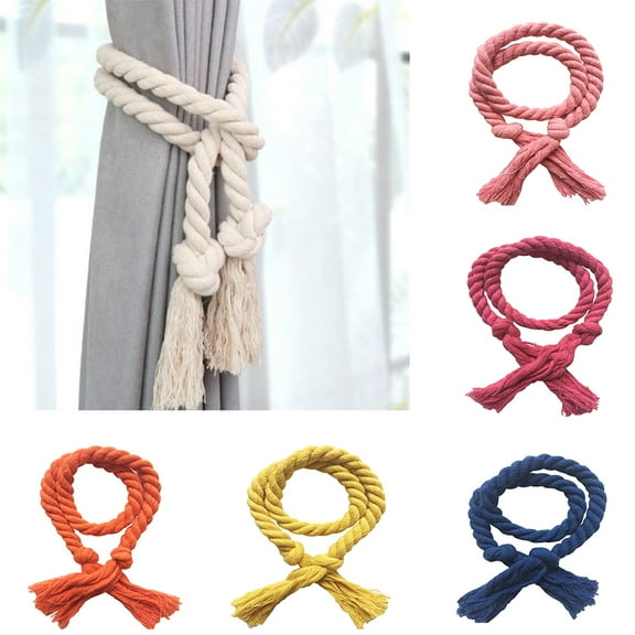 Cheers.US 2Pcs Curtain Tiebacks, Handmade Natural Cotton Rope Tieback, Rural Decorative Holdbacks for Curtains, Drapes, Living Room, Office Decor