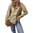 thumbnail image 4 of Camisa Astylish para mujer de gran tamaño a rayas con cuello en V, color caqui, 4 of 6