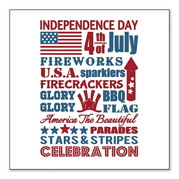 DistinctInk Custom Bumper Sticker - 4" x 4" Decorative Decal - White Background - Independence Day Word Art