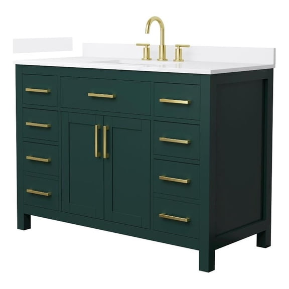 Beckett 48" Green Single Vanity & White Quartz Top (3-Hole) & Gold Trim