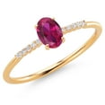 thumbnail image 3 of Gem Stone King 10K Yellow Gold Oval Red Created Ruby and White Lab Grown Diamond Engagement Ring for Women (0.55 Cttw, Oval 6X4MM, Gemstone July Birthstone, Available in Size 5, 6, 7, 8, 9), 3 of 6