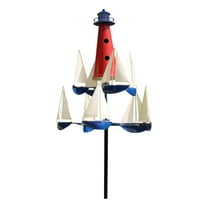Nautical Sailboat Wind Spinner-Lighthouse Windmill Sculpture for Outdoor Yard,Garden,or Lawn Decor-Durable Metal Wind Catcher with Stake for Patio or Pathway