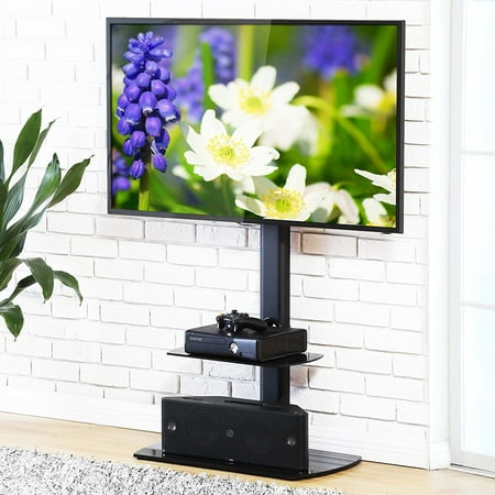 30' Floor Stand FITUEYES Swivel Floor TV Stand with Mount and Shelves for 32 to 65 Inch TV TT206502GB ()