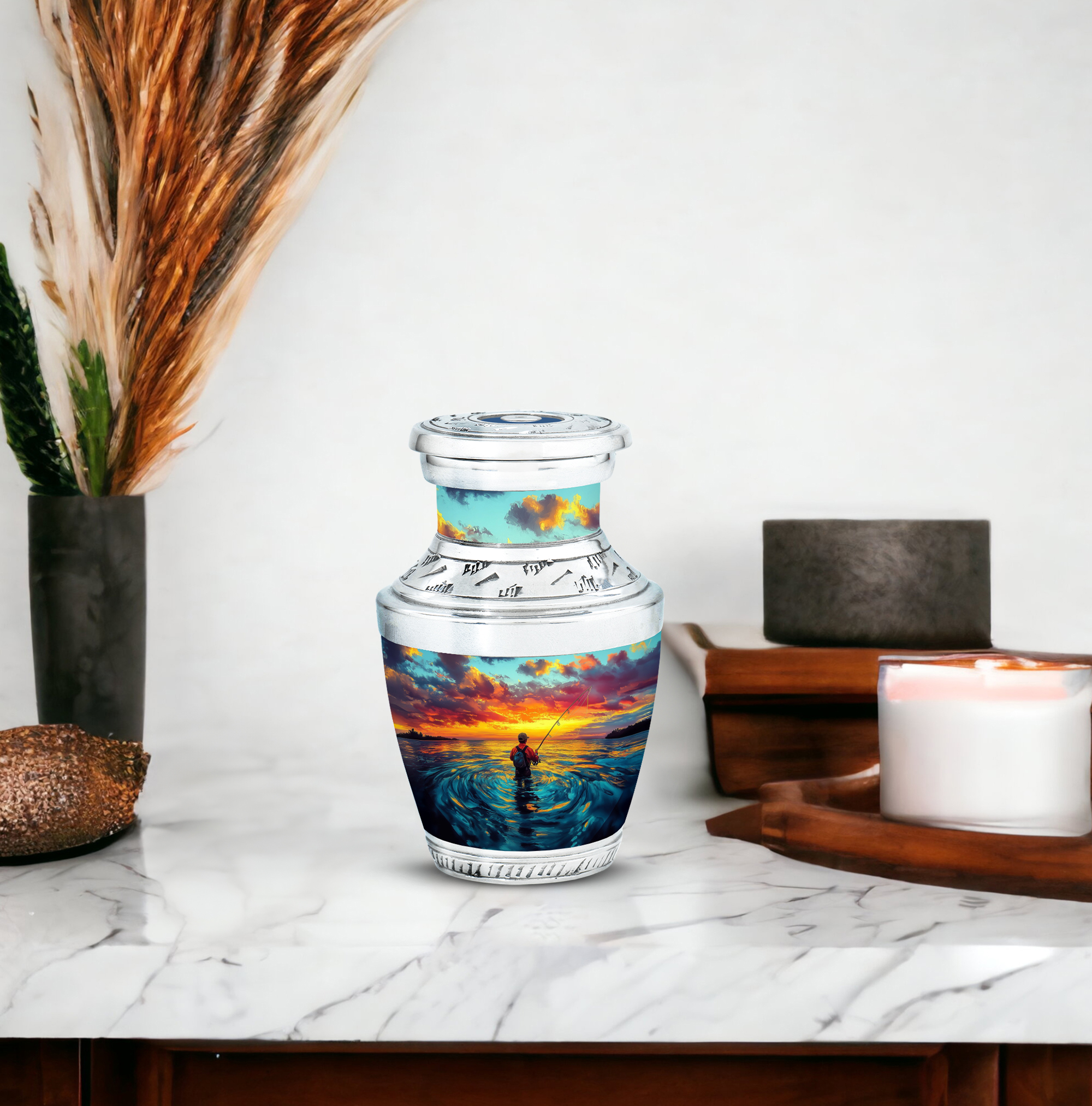 SABURIAL Fishing Urn - Decorative Urns For Mom & Dad - 3 Inch - Pack Of 4 - Unique For Adult Human - Mini Cremation Urns For Ashes - Burial Urn For Male & Female