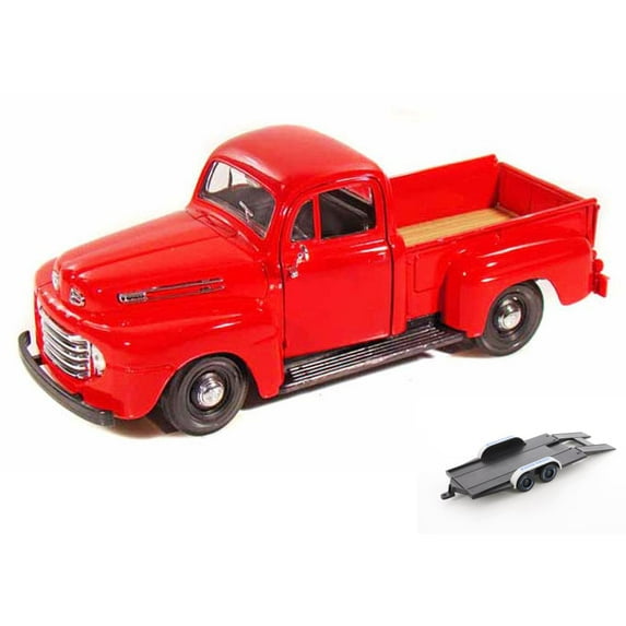 Diecast Car w/Trailer - 1948 Ford F-1 Pickup Truck, Red - Maisto 31935 - 1/25 Scale Diecast Model Toy Car