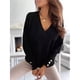 thumbnail image 4 of Suéter de Larga con Cuello en V para Mujer, Suéter Informal Holgado de Punto Grueso, Jersey de Otoño, Camiseta para Mujer Negro L, 4 of 5