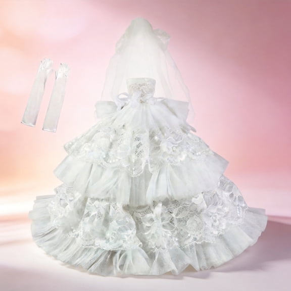 CUNZJIA Bridal Dress Up Set For 11 Inch Doll, Wedding Costume with Full Tiered Skirt, 1/6 Scale Lace Apparel Piece, Display Scen