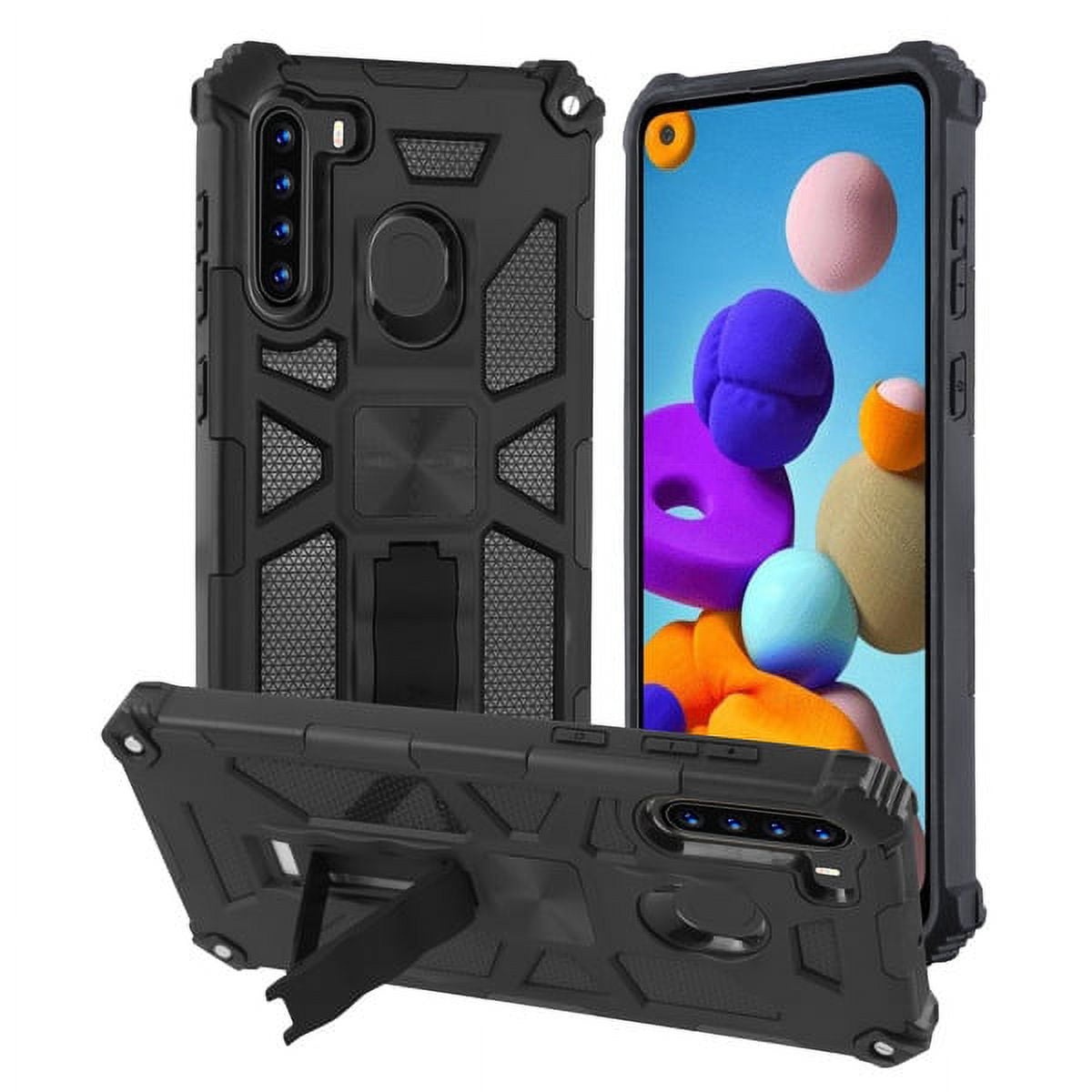 Samsung Galaxy A21 Phone Case Hybrid Impact Armor Military Grade Shockproof Heavy Duty with Kickstand Protective Rugged Dual Layers 2 in 1 Hard PC TPU Silicone Cover BLUE for Samsung Galaxy A21 Walmar...