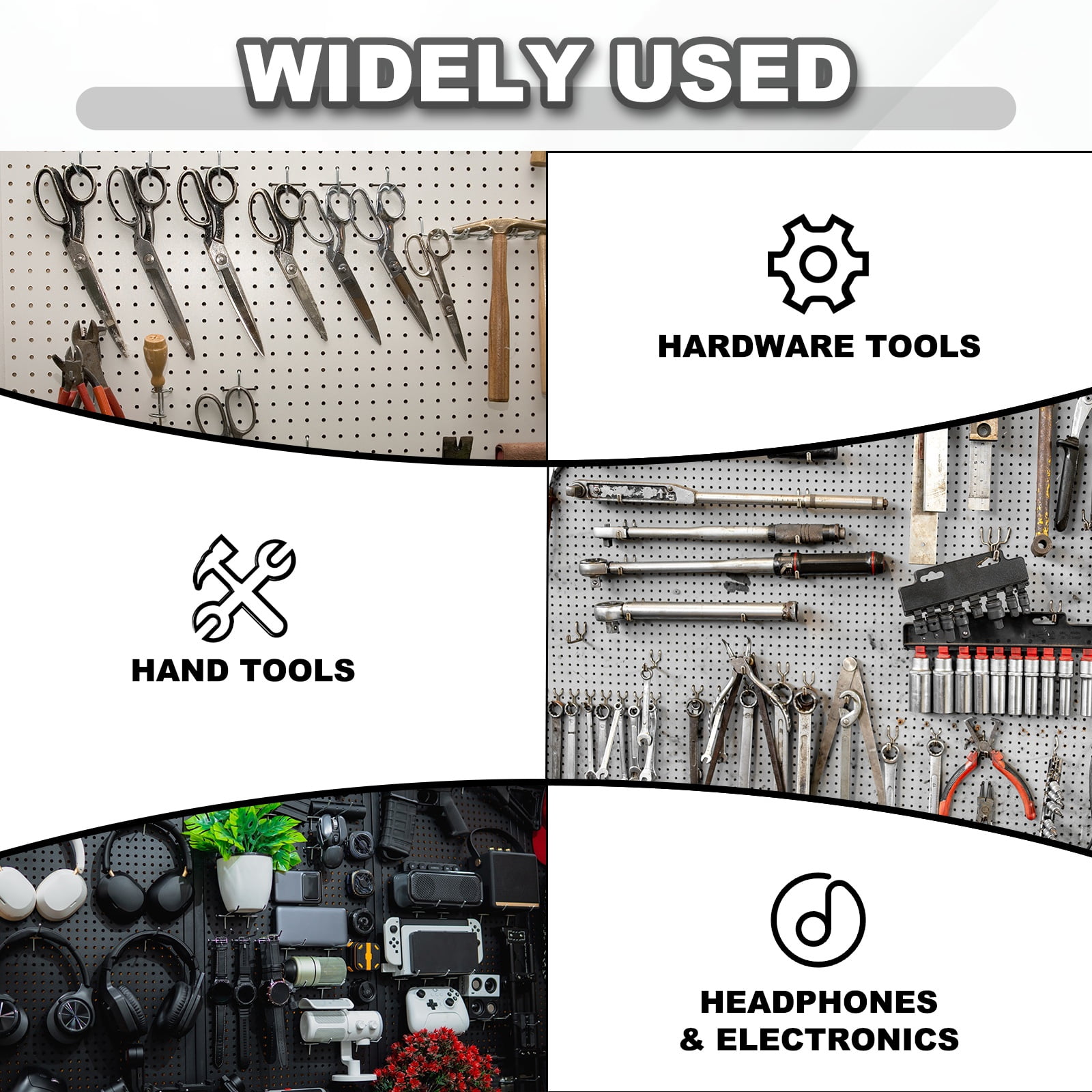 Uxcell 10 Pcs Pegboard Hooks,  9.8 Inch Peg Board Hooks Kit Fit 1/6" Pegboard Garage for Hanging Shelving Tool Storage Craft Organizing, Silver Tone