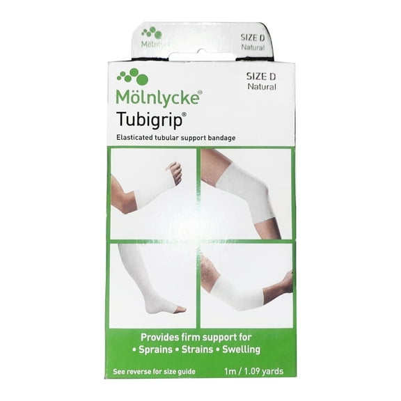 Molnlycke Tubigrip Elastic Tubular Support Bandage, 3 Inch X 1 Yard Large Arm / Medium Ankle / Small Knee, Size D Standard Compression, Box of 12