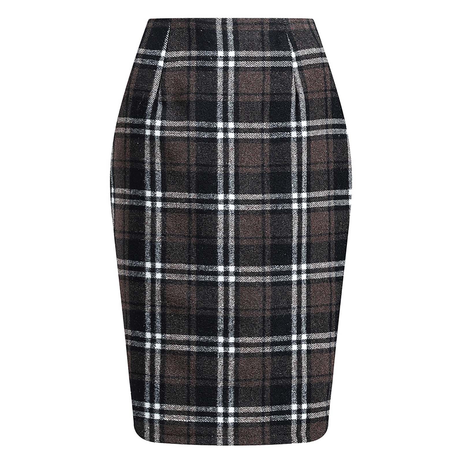 Pencil Grey Skirt Checked Lolmot Women's Pencil Skirt Plaid Skirt