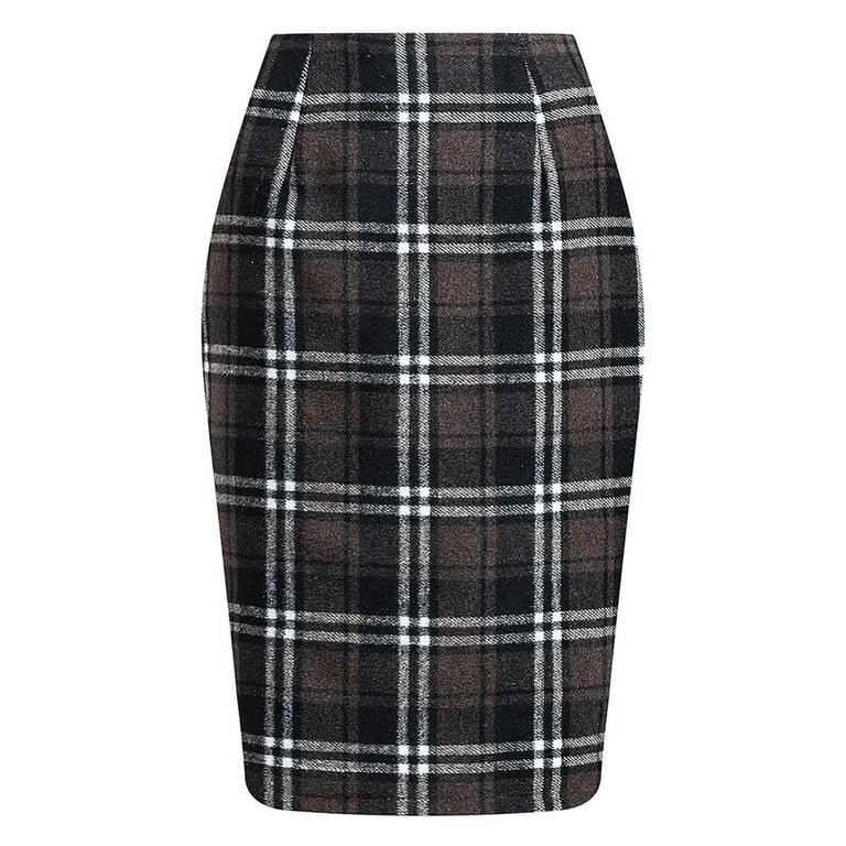 Lovskoo Midi Plaid Skirts for Women 2024 Fall Winter Pencil Skirt