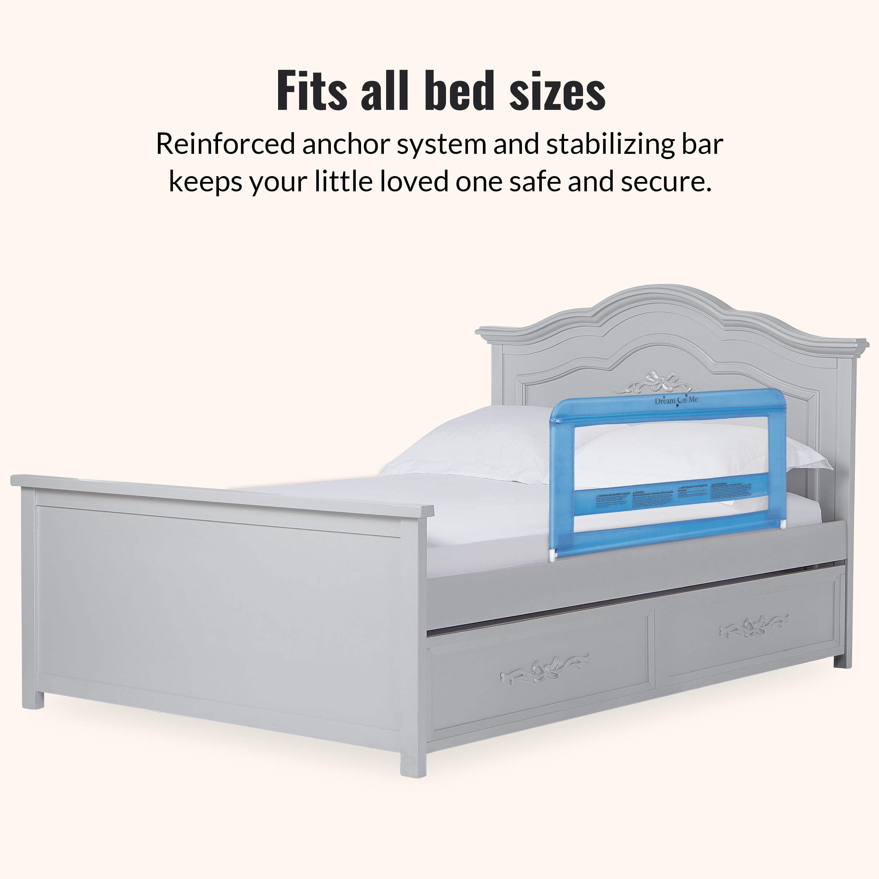 Dream On Me Lightweight Mesh Security Adjustable Bed Rail for Toddler in Blue, Fits for Twin, Full, Queen, Toddlers and Bunk Size Beds with a Mattress height less than 5" inches only.