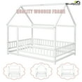 thumbnail image 2 of Bellemave Full Floor Bed, Wood Full Size House Bed Frame with Fence, Montessori Floor Bed for Bedroom (White), 2 of 9