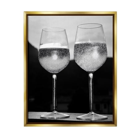 Stupell Industries Fizzy Champagne Glasses Food & Beverage Photography Gold Floater Framed Canvas Art Print Wall Art 17 x 21