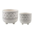 thumbnail image 1 of Flora Bunda Mid Century Set of 2 Handpainted Geometric Ceramic Planter 6 Inch W & 5 Inch W Ceramic Planter Pot with Sturdy Legs, White and Black Line Planter Pot, 1 of 3