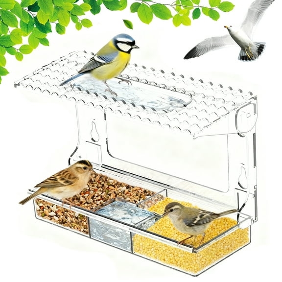 Window Bird Feeders With Strong Suction Cups, Acrylic Bird Feeder for Outdoors, Suction Cup Bird Feeder Window, Outdoor Birdhouse Box, Flat-Tile Roof Bird Feeder for Outdoors Viewing Birds Watching