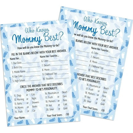 Blue Boy Baby Shower - Who Knows Mommy Best Game Cards, 20 (Best Day For Baby Shower)