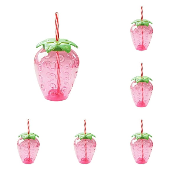 HWHCGZ 6 Pcs Strawberry Cup Cute Transparent Straw Cup Milk Tea Hot Chocolate Fruit Cup Portable Water Cup Conveniently (Red)