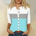 thumbnail image 2 of Jinhomg 3/4 Sleeve Button Down Shirt for Women Trendy Color Block Crew Neck Tees Casual Loose Holiday Wear Fall Giving Blue XXL, 2 of 6