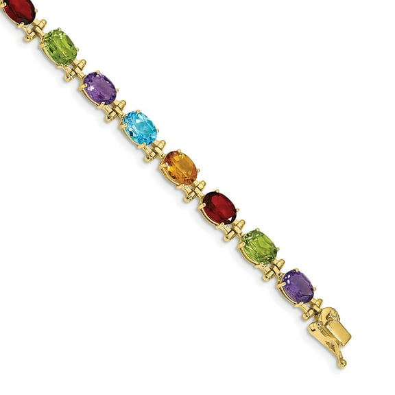 14k Yellow Gold Bracelet Gemstones Fancy Women's Peridot Oval 5 mm 7 in Alternating Rainbow Gemstone Amethyst Garnet Citrine Blue Topaz