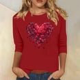 thumbnail image 1 of Jienlioq Chandail en Molleton de la Saint-Valentin pour Femmes Imprimé Décontracté Col Rond Manches 3/4 Rouge P, 1 of 4