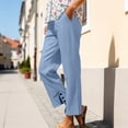 thumbnail image 2 of Ludearly Linen Pants for Women Beach Summer Plus Size Elastic Waist Straight Leg Crop Button Casual Trousers with Pockets, 2 of 5