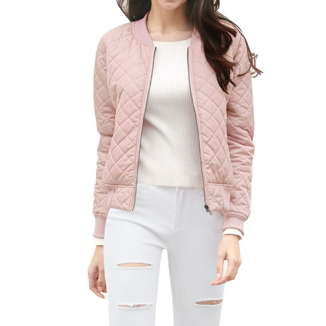 INSPIRE CHIC Blouson Matelassé Bomber à Col Montant à Fermeture à Glissière à Manches Raglan pour Femme P Rose