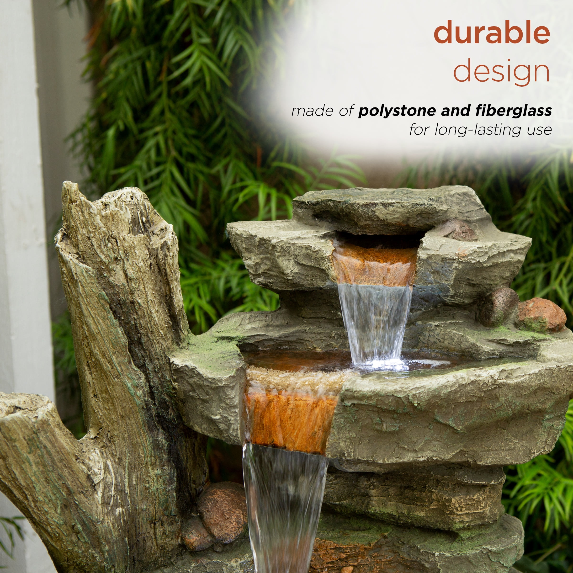 Alpine 39" Outdoor Multi-Tier Stone Tower Waterfall Electric Fountain with LED Lights
