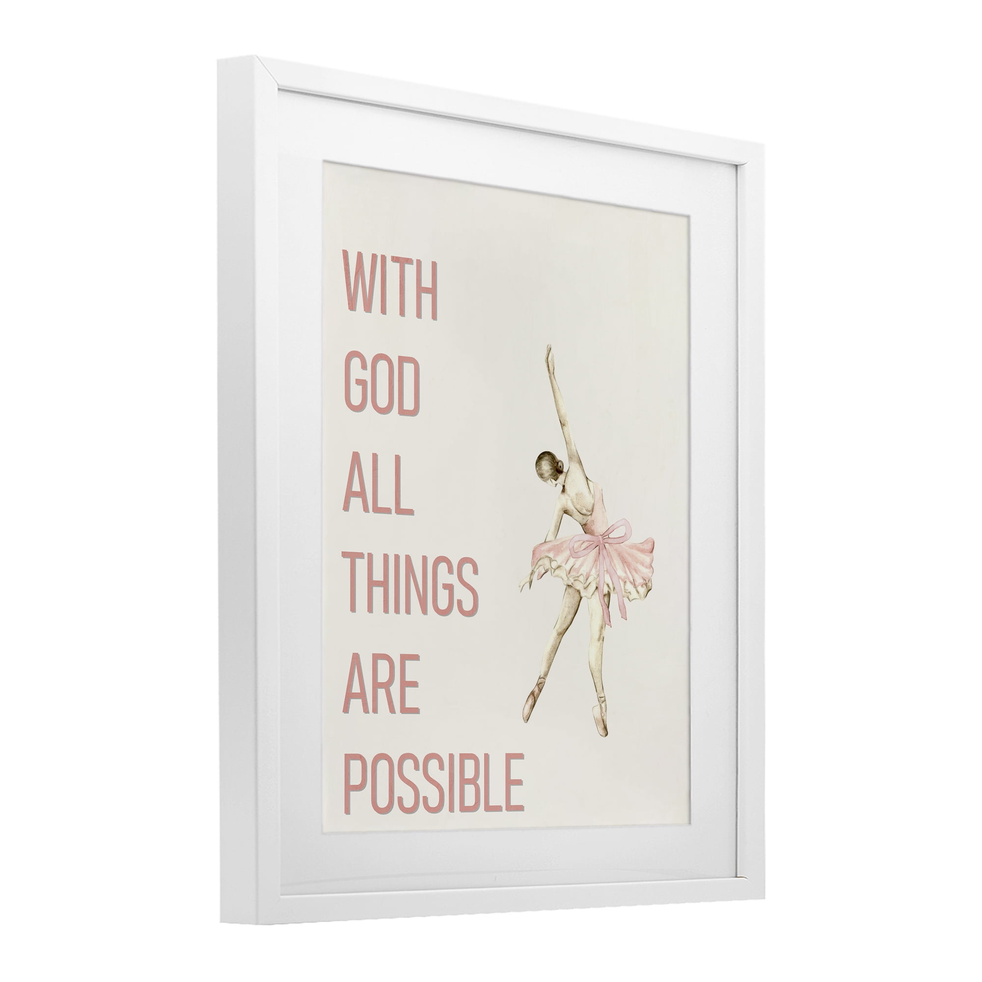 All Things Possible Ballerina White Framed Print Under Glass, design by Kim Allen