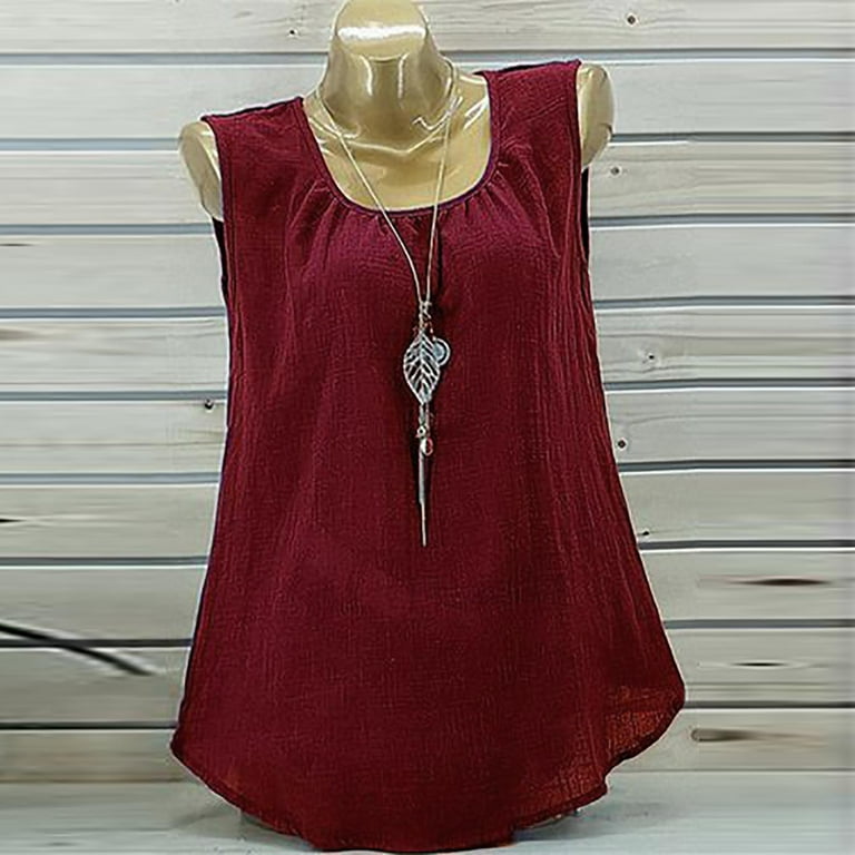 Women's Linen Tank Tops Loose Fitting Flowy Summer Shirts Solid