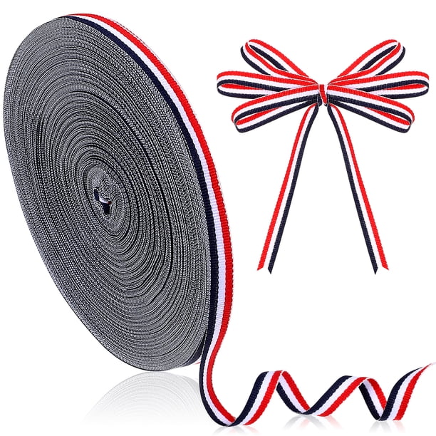 Cinta de rayas de 1 cm, rollo de 50 m para envolver regalos, bolsas de disfraces, decoración de fiestas y bodas (rojo, blanco y azul marino)