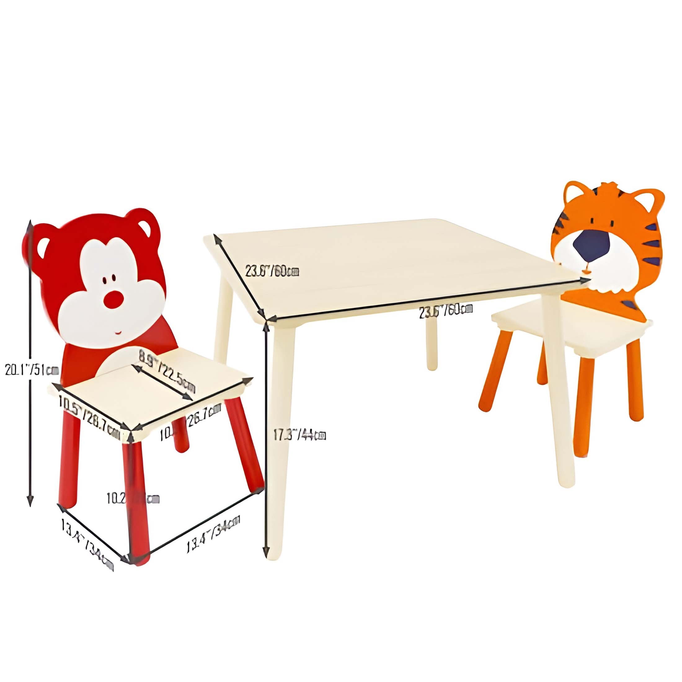 kids Table and Chairs Set,3 Pieces Toddler Table and Animals Chair,Wood Activity Table Play Table Sets